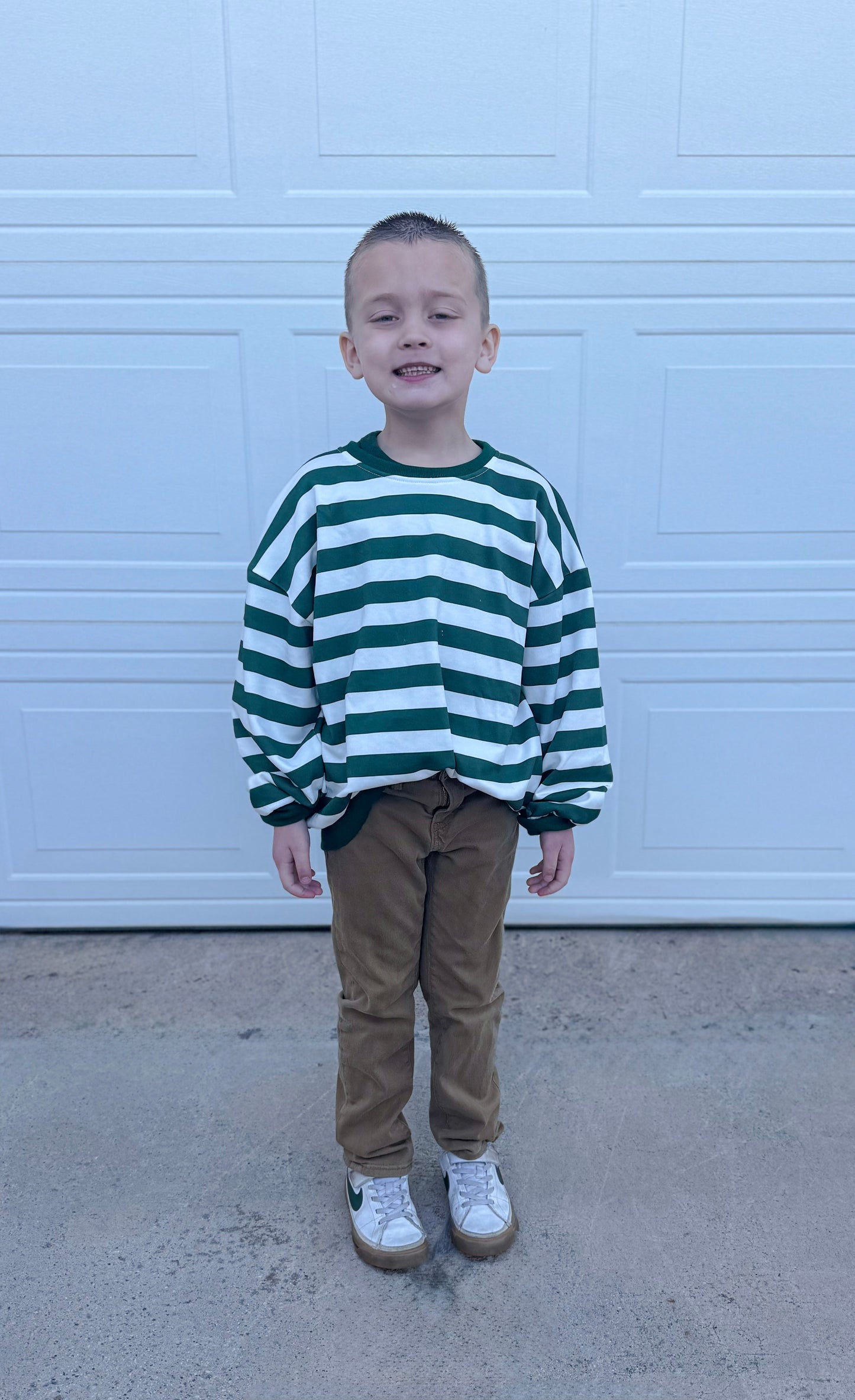 Green Striped Crewneck Sweatshirt - Optional Custom Embroidery