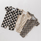 Shortie Bamboo Zip | Faded Brown Checkerboard