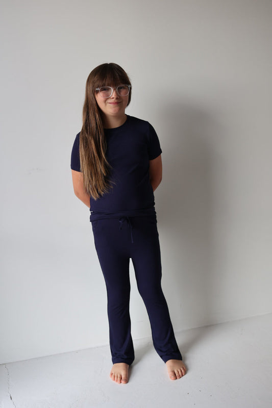 Child Short Sleeve Bamboo Lounge Set | Blueberry Ribbed