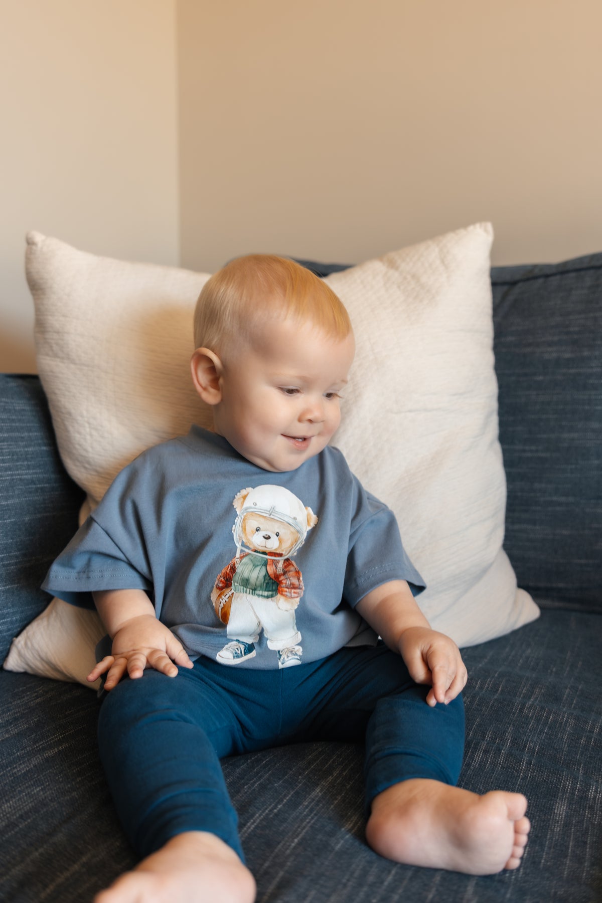 Teddy Bear Football Graphic Oversized Tee or T-Shirt Romper