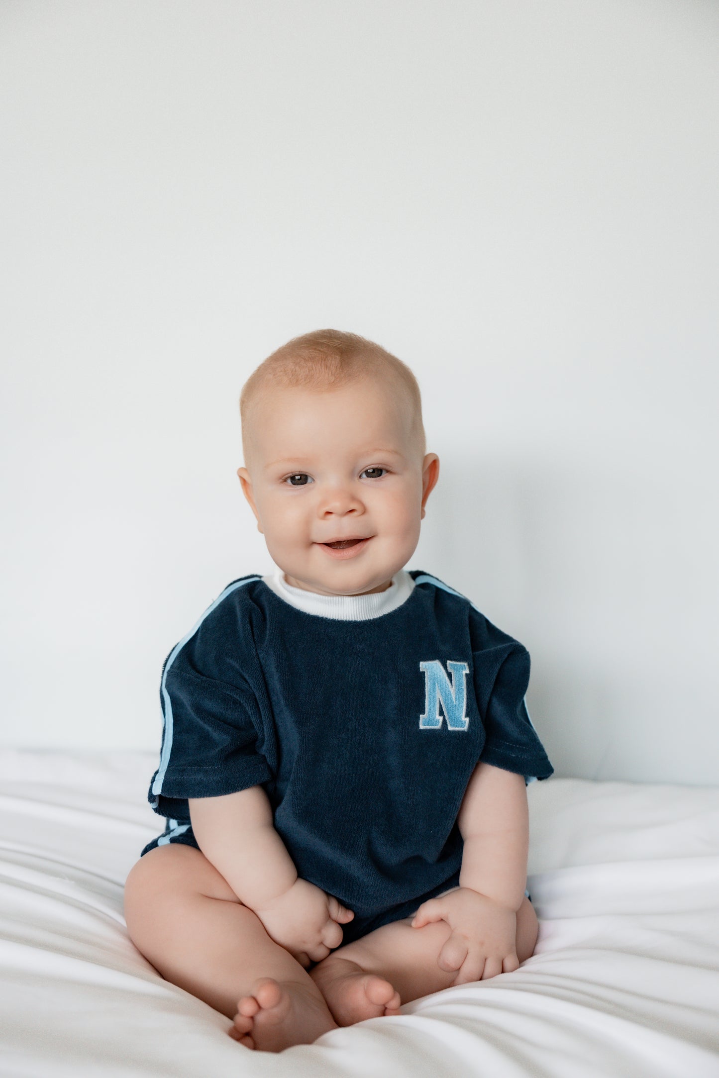 Custom Embroidered Organic Cotton Terry Shorts Set - Navy Varsity