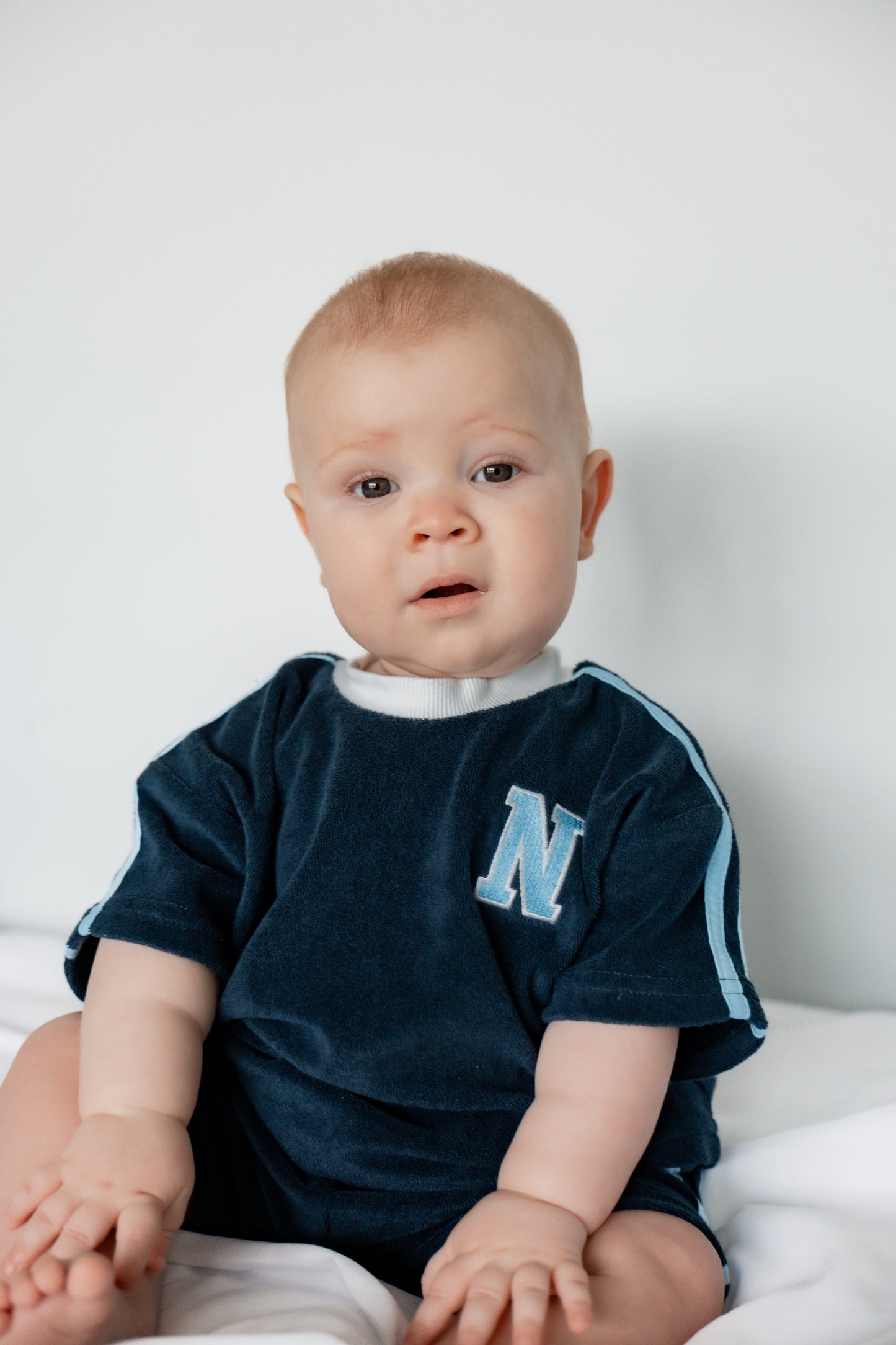 Custom Embroidered Organic Cotton Terry Shorts Set - Navy Varsity