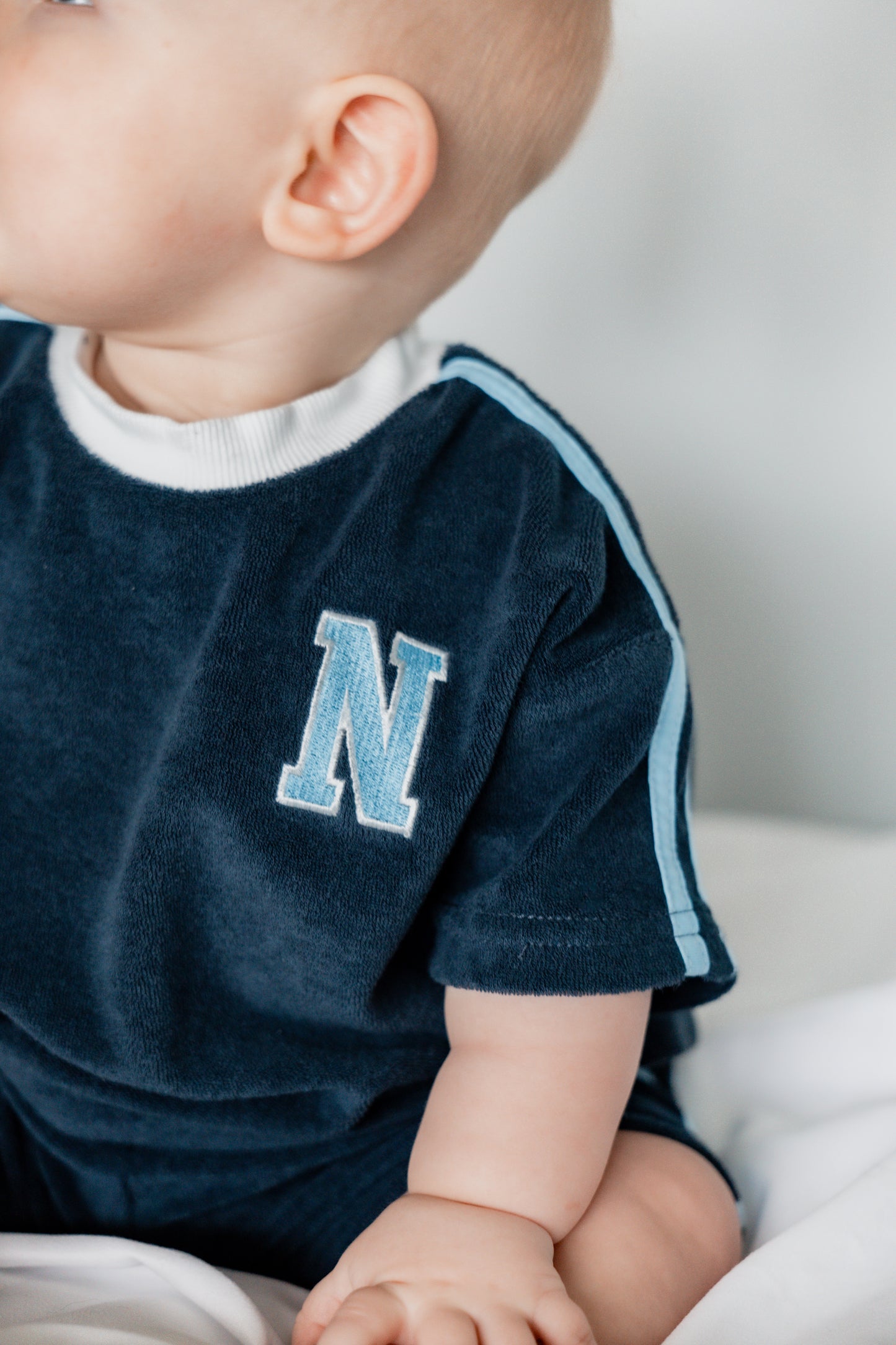 Custom Embroidered Organic Cotton Terry Shorts Set - Navy Varsity