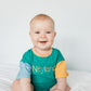 Custom Embroidered Colorblock T-Shirt Romper - Green