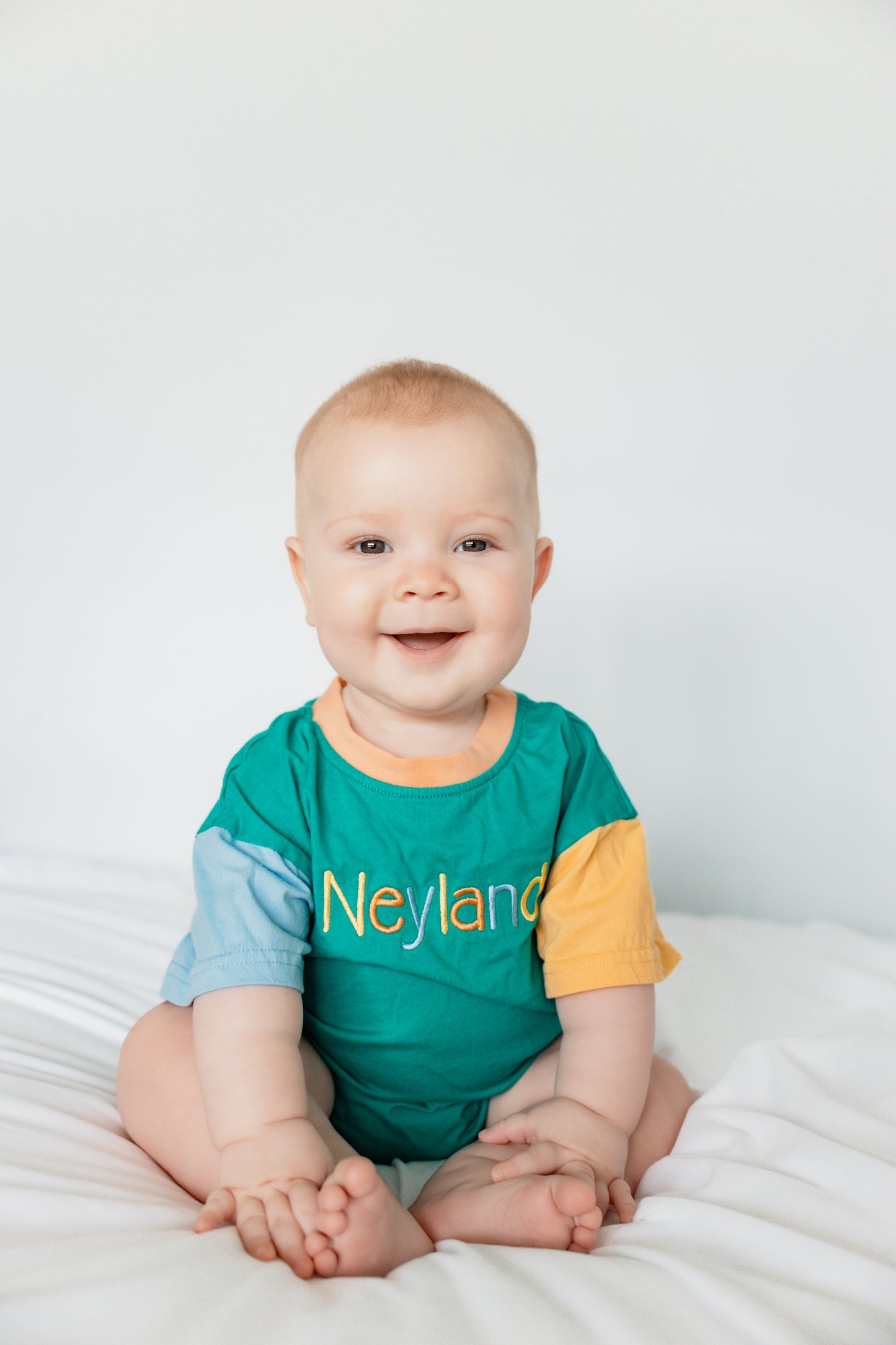 Custom Embroidered Colorblock T-Shirt Romper - Green