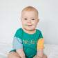 Custom Embroidered Colorblock T-Shirt Romper - Green