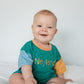 Custom Embroidered Colorblock T-Shirt Romper - Green