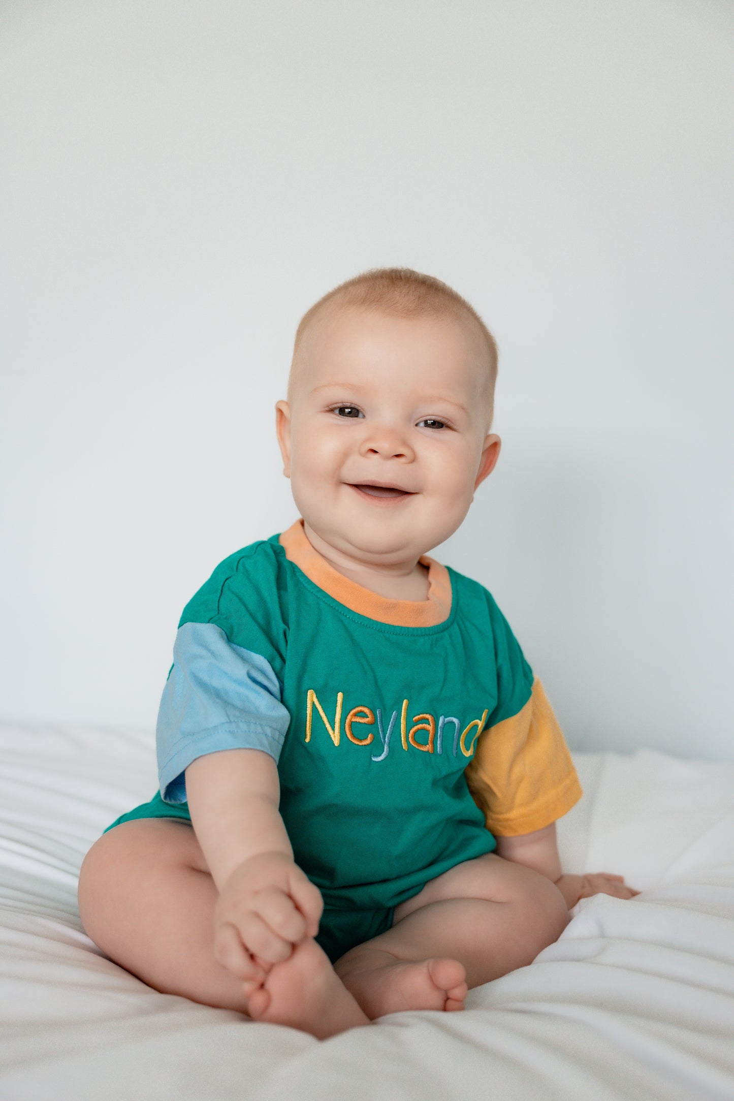 Custom Embroidered Colorblock T-Shirt Romper - Green