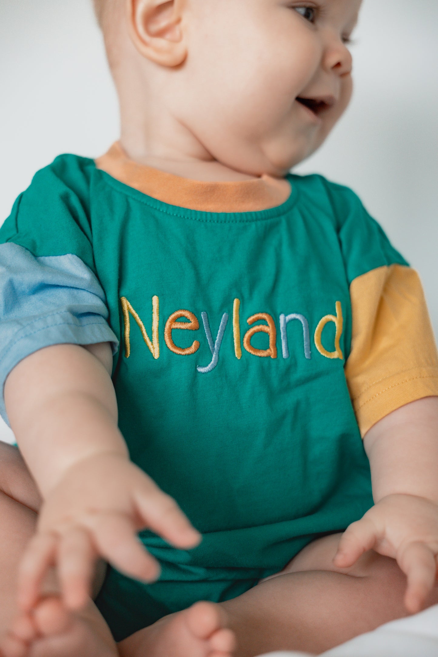 Custom Embroidered Colorblock T-Shirt Romper - Green
