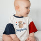 Custom Embroidered 4th of July Colorblock T-Shirt Romper or Oversized Tee - Teddy Bear