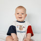 Custom Embroidered 4th of July Colorblock T-Shirt Romper or Oversized Tee - Teddy Bear