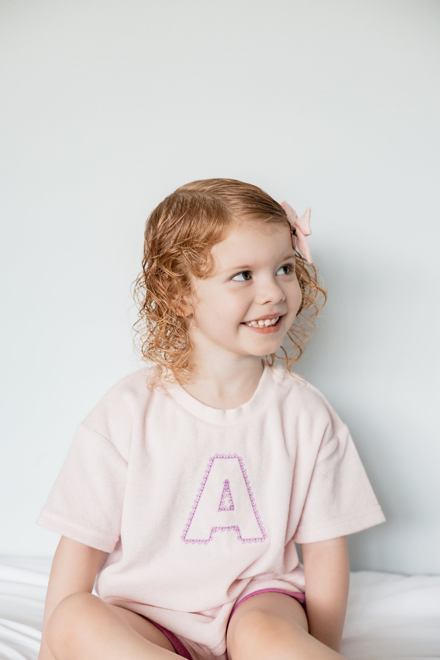 Custom Embroidered Organic Cotton Terry Shorts Set - Pink & Purple
