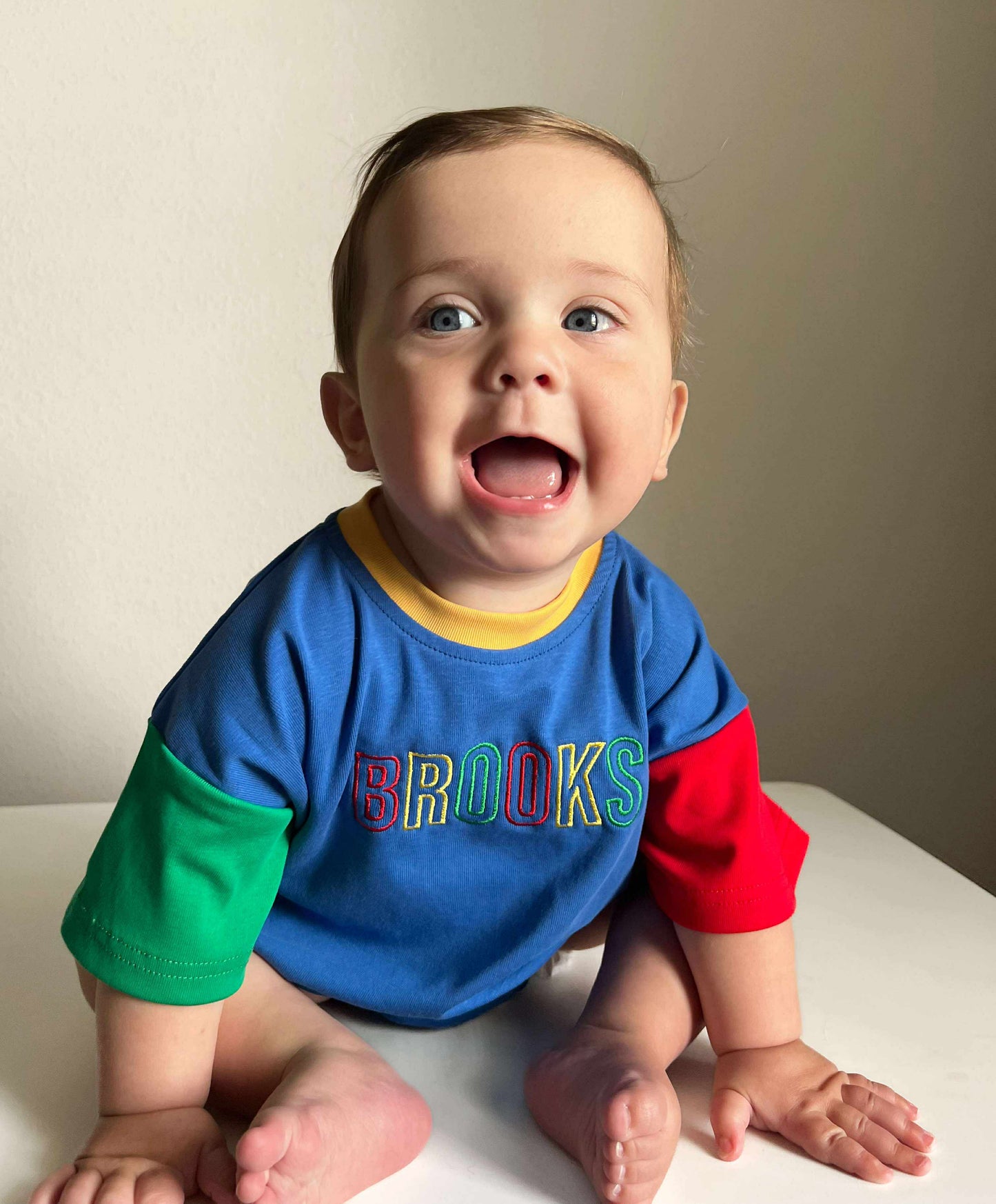 Custom Embroidered 90s Colorblock T-Shirt Romper