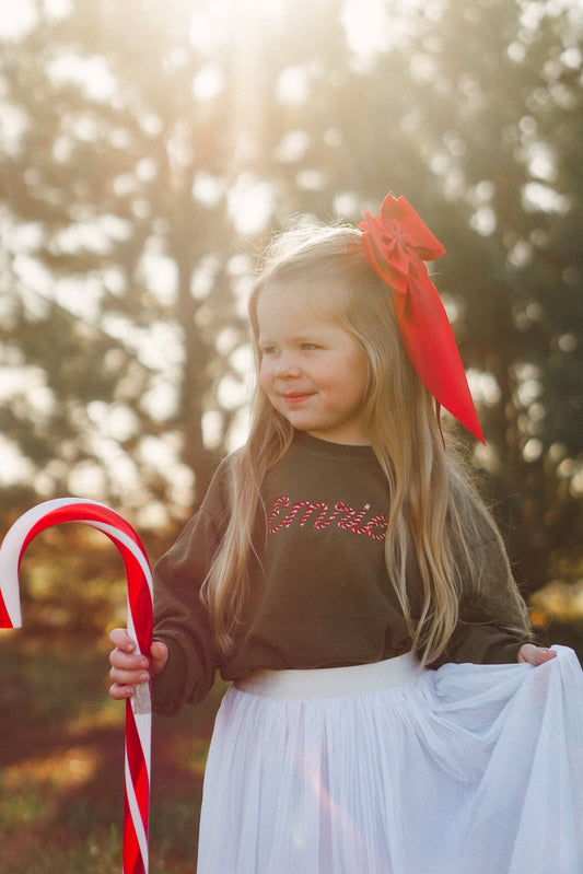 Custom Embroidered Christmas Sweatshirt or Romper - Candy Cane Font