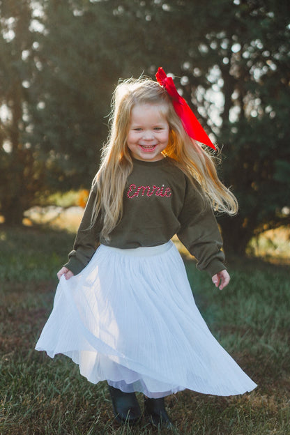 Custom Embroidered Christmas Sweatshirt or Romper - Candy Cane Font