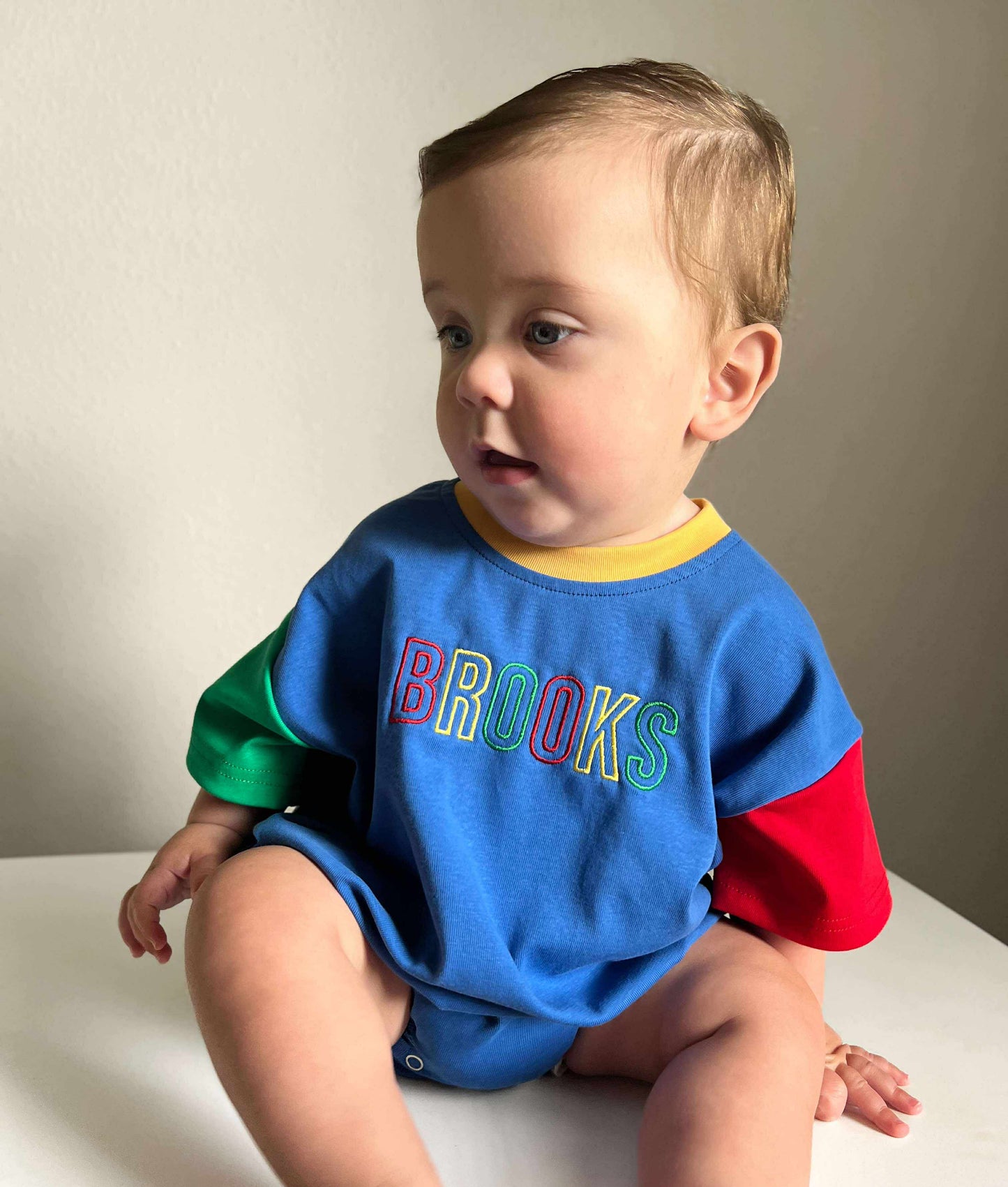 Custom Embroidered 90s Colorblock T-Shirt Romper