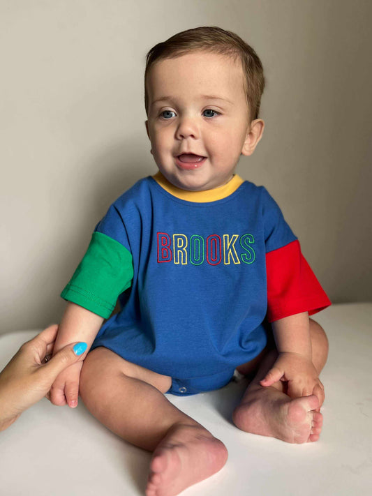 Custom Embroidered 90s Colorblock T-Shirt Romper