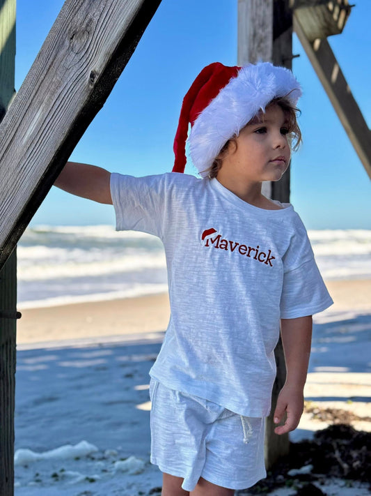 Custom Embroidered Christmas Organic Cotton Shorts Set - Santa Hat