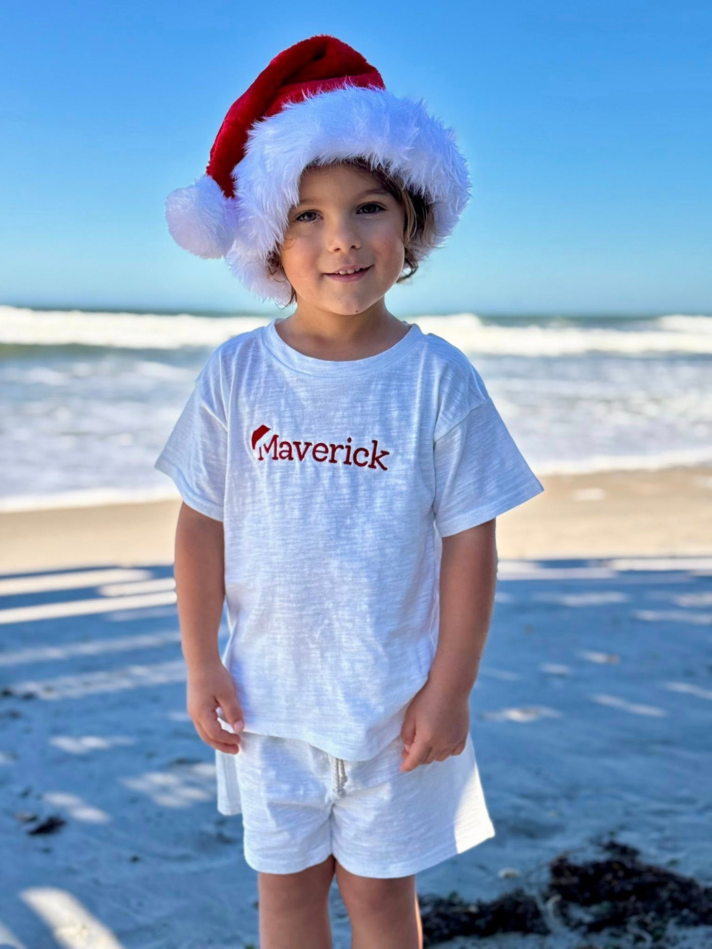 Custom Embroidered Christmas Organic Cotton Shorts Set - Santa Hat