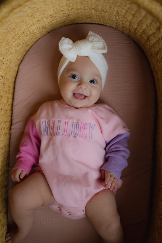 Custom Embroidered Colorblock Sweatshirt Romper