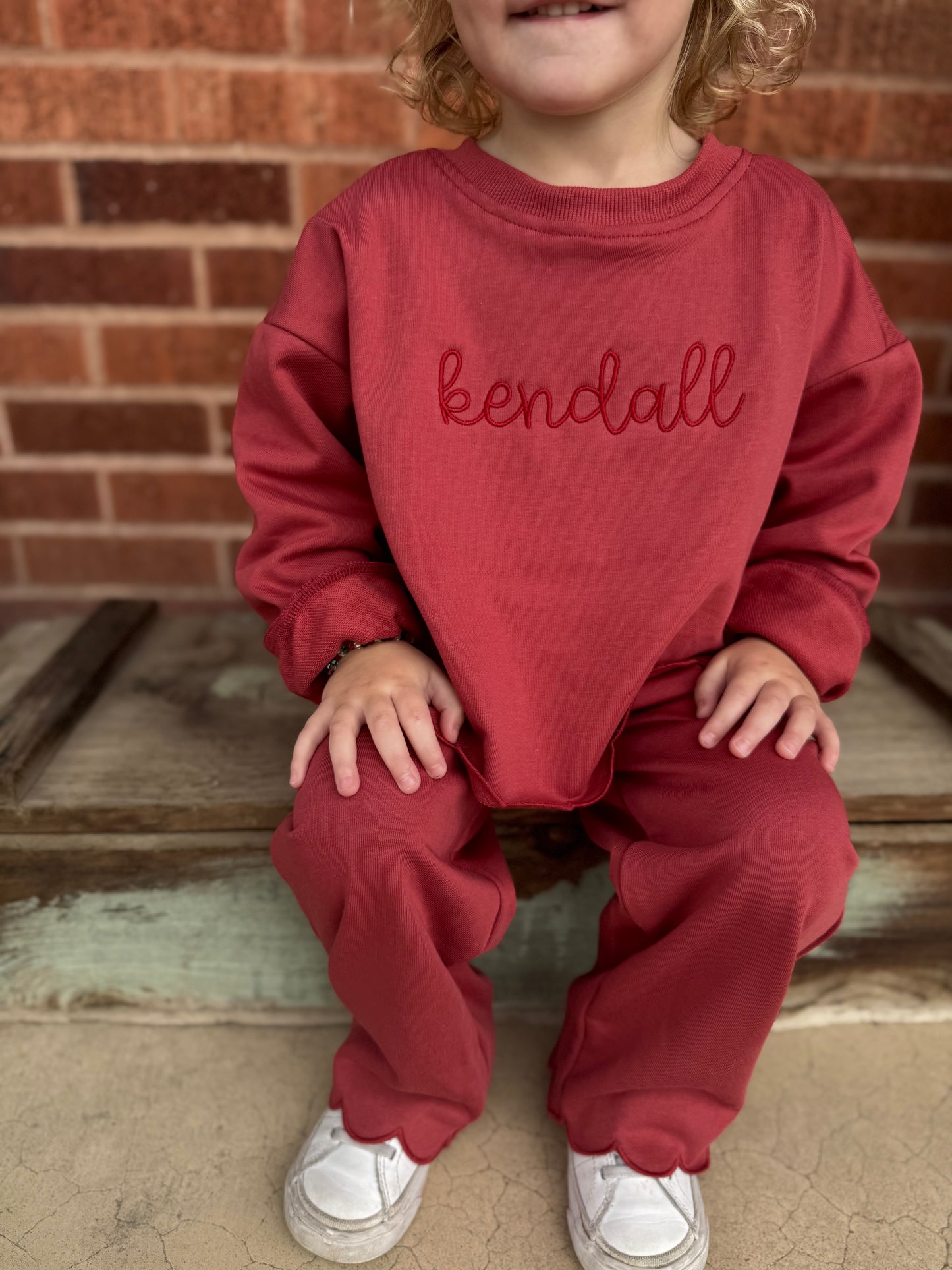 Custom Embroidered Monochromatic Scalloped Set - Christmas Red, Cream, Green or Brown