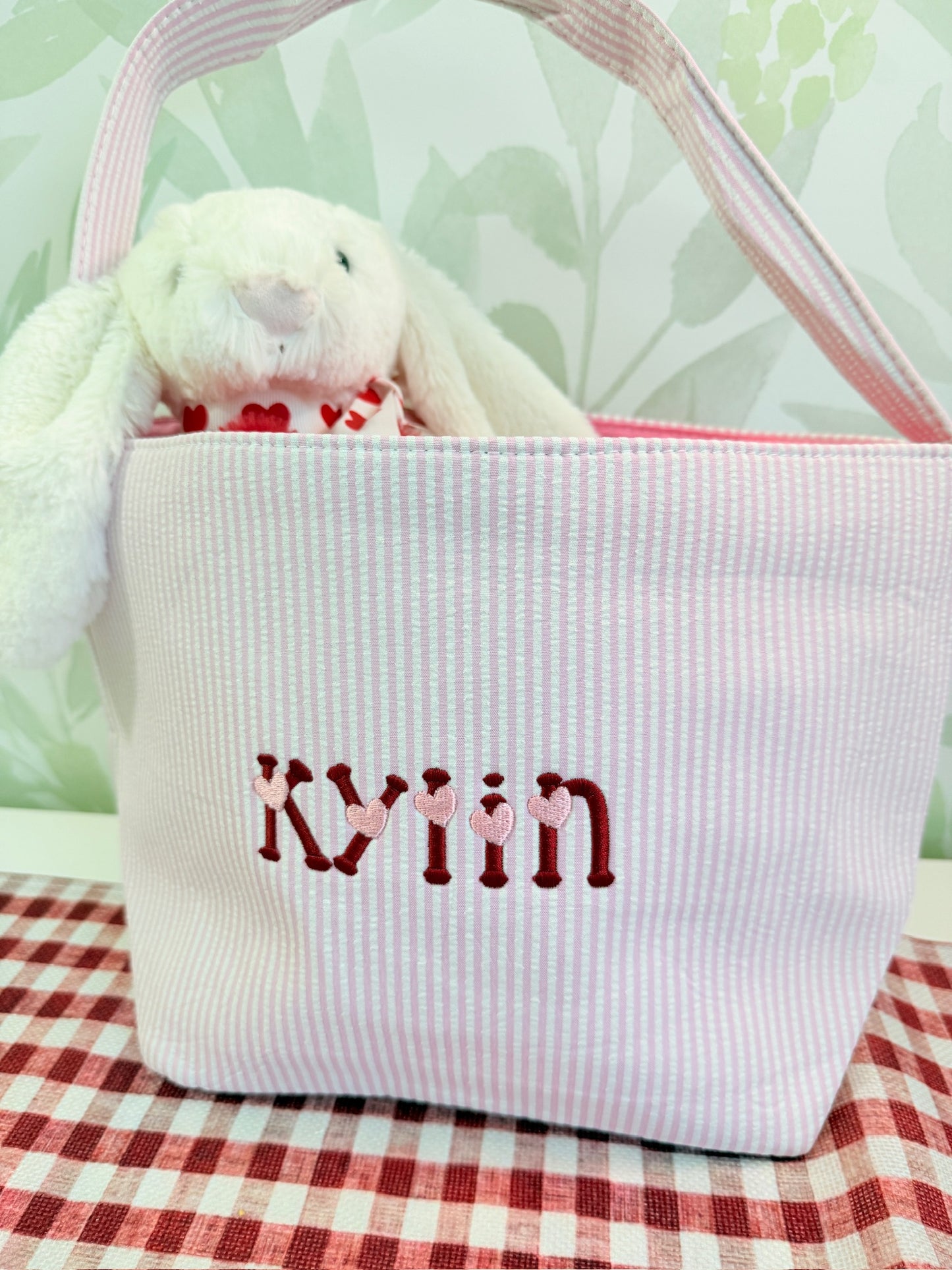 Custom Embroidered Valentine's Basket - More Colors