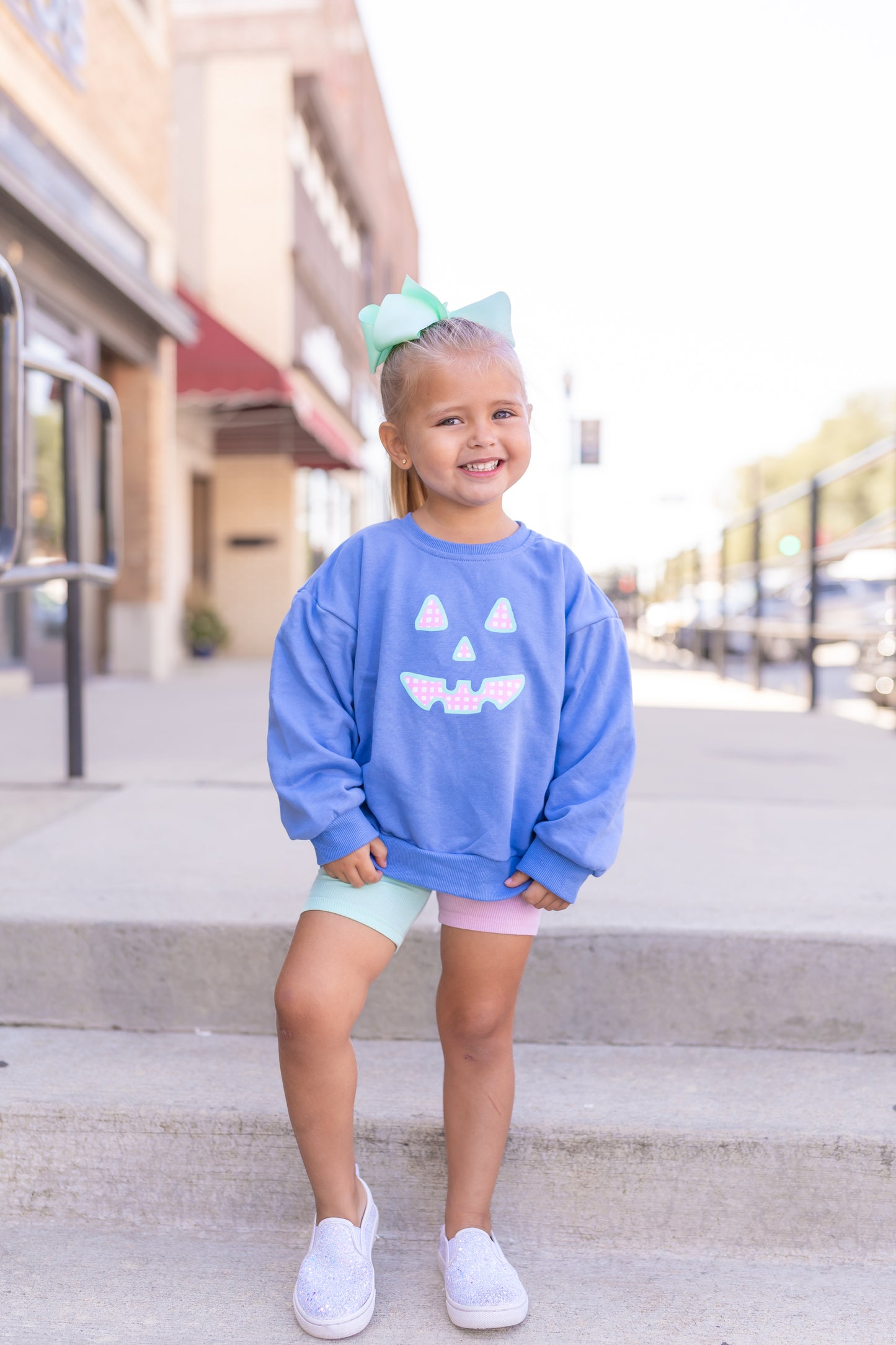 Pastel Gingham Jack O'Lantern Crewneck Sweatshirt or Romper