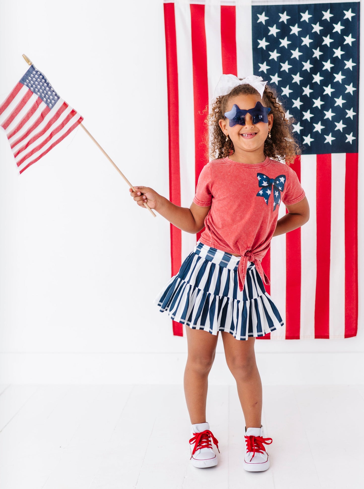 NAVY Star Bow (red shirt) | Girls Tie-Front Shirt