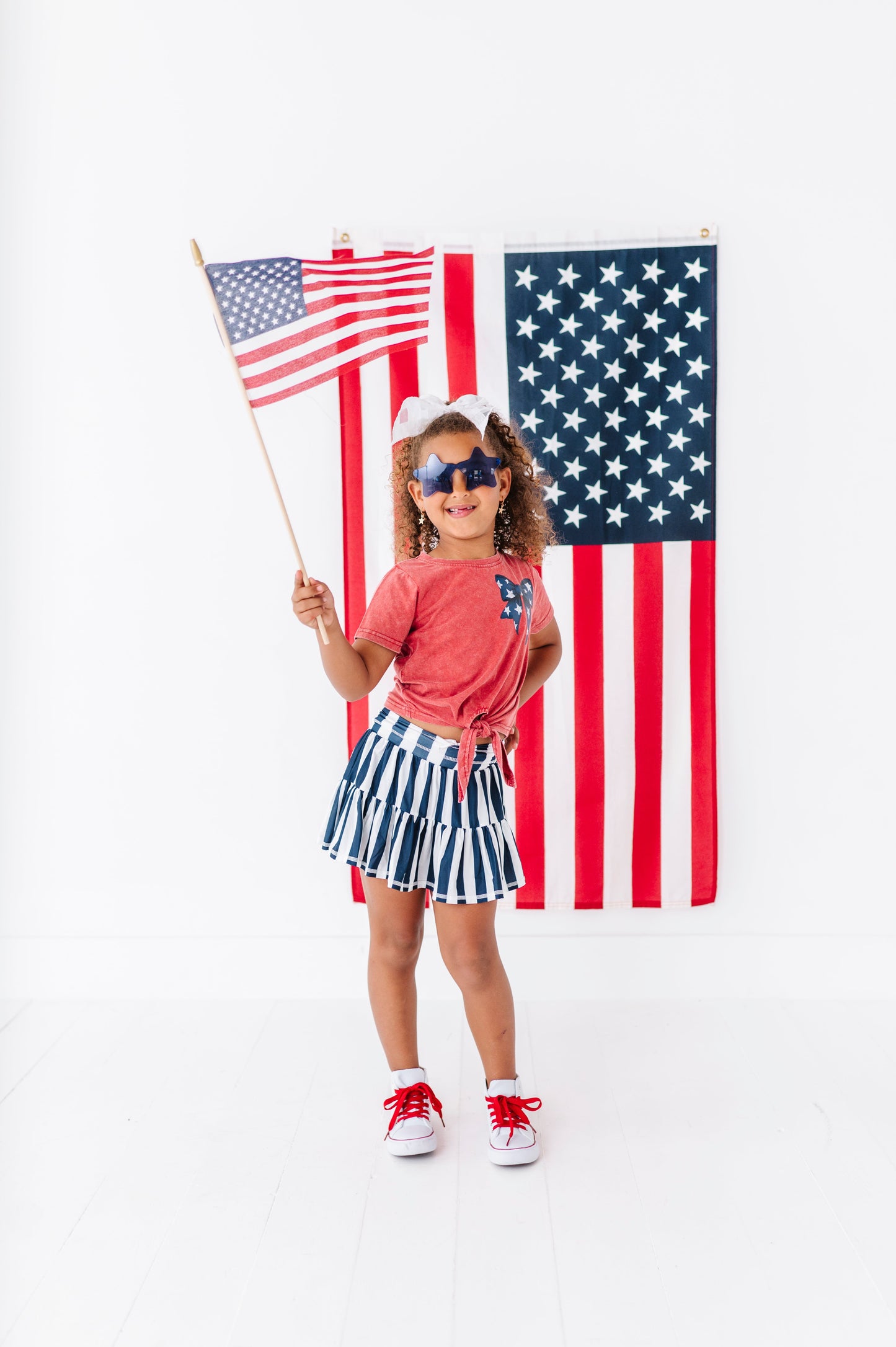 NAVY Star Bow (red shirt) | Girls Tie-Front Shirt