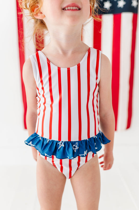Spangled Stripes | SKIRTED ONE-PIECE