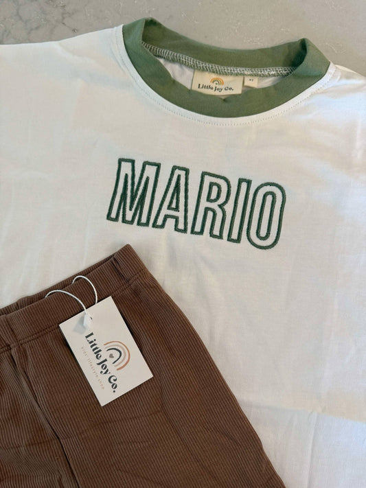 Custom Embroidered Colorblock Tee and Biker Shorts Set - Brown