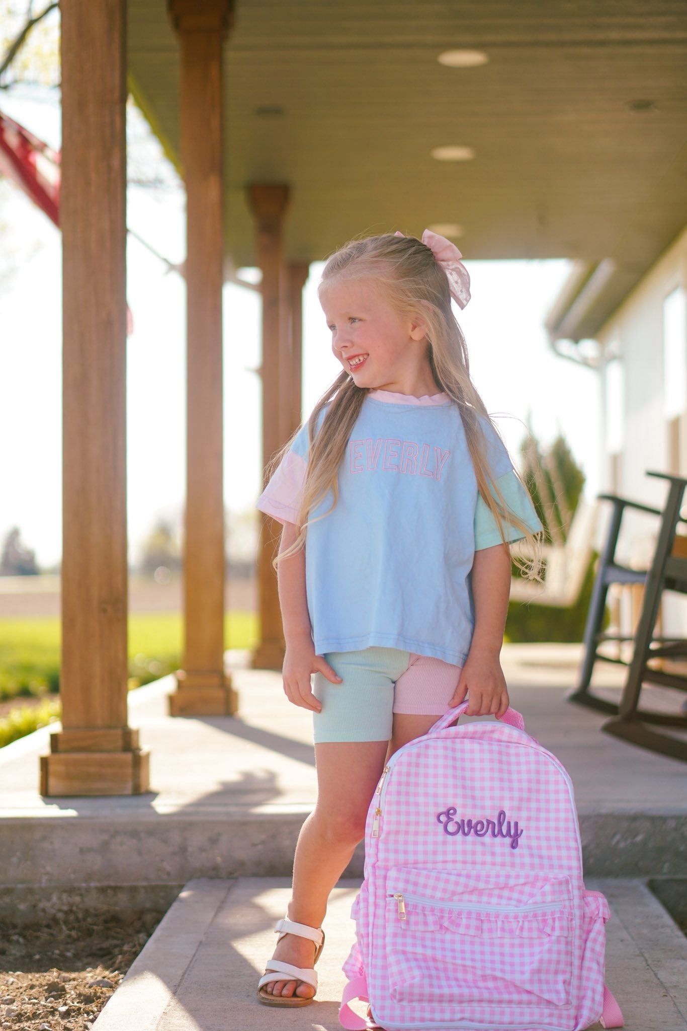 Custom Embroidered Ruffle Backpack - Gingham or Stripes