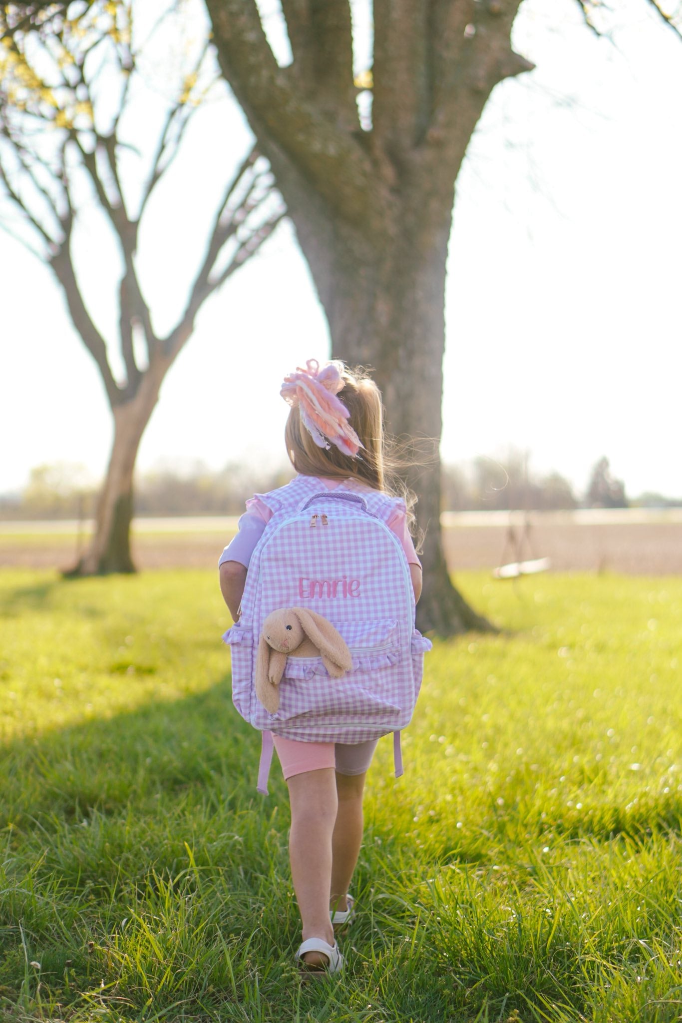 Custom Embroidered Ruffle Backpack - Gingham or Stripes