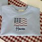Custom Embroidered Light Blue 4th of July Oversized Tee or T-Shirt Romper - Bow Flag