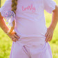 Custom Embroidered Scalloped Shorts Set - Pink or Purple