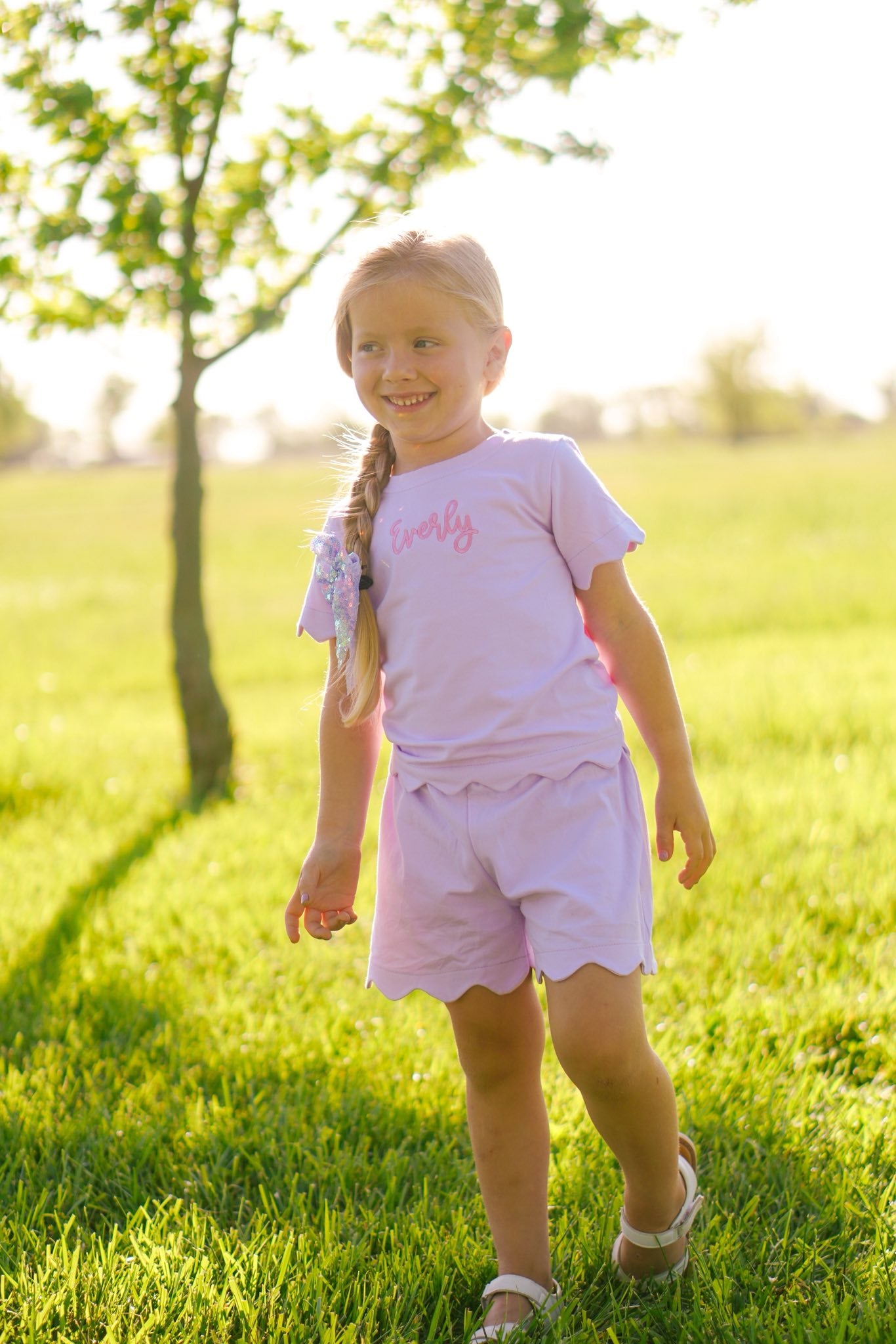 Custom Embroidered Scalloped Shorts Set - Pink or Purple