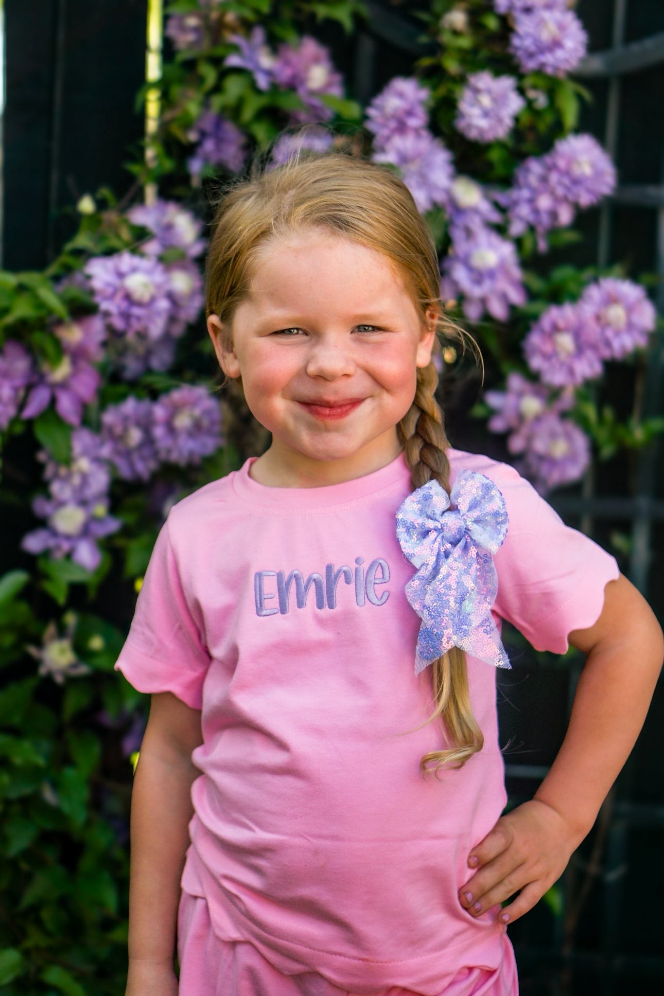 Custom Embroidered Scalloped Shorts Set - Pink or Purple