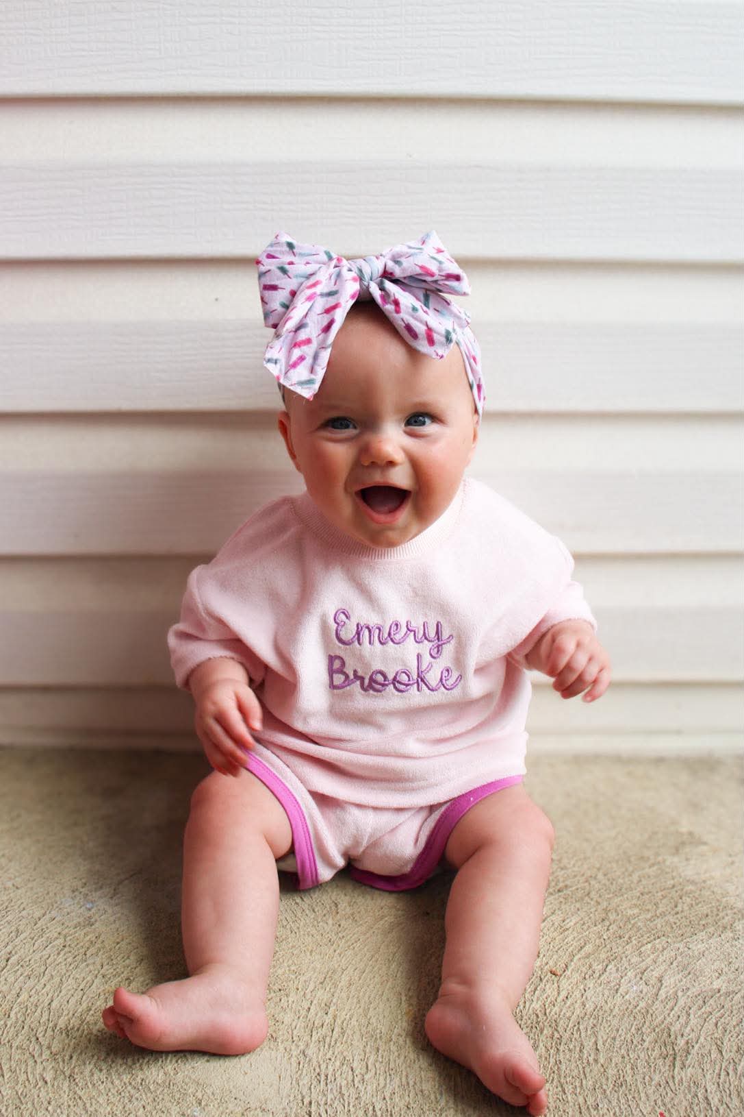 Custom Embroidered Organic Cotton Terry Shorts Set - Pink & Purple