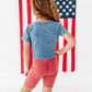 RED Stripe Bow (navy shirt) | Girls Tie-Front Shirt