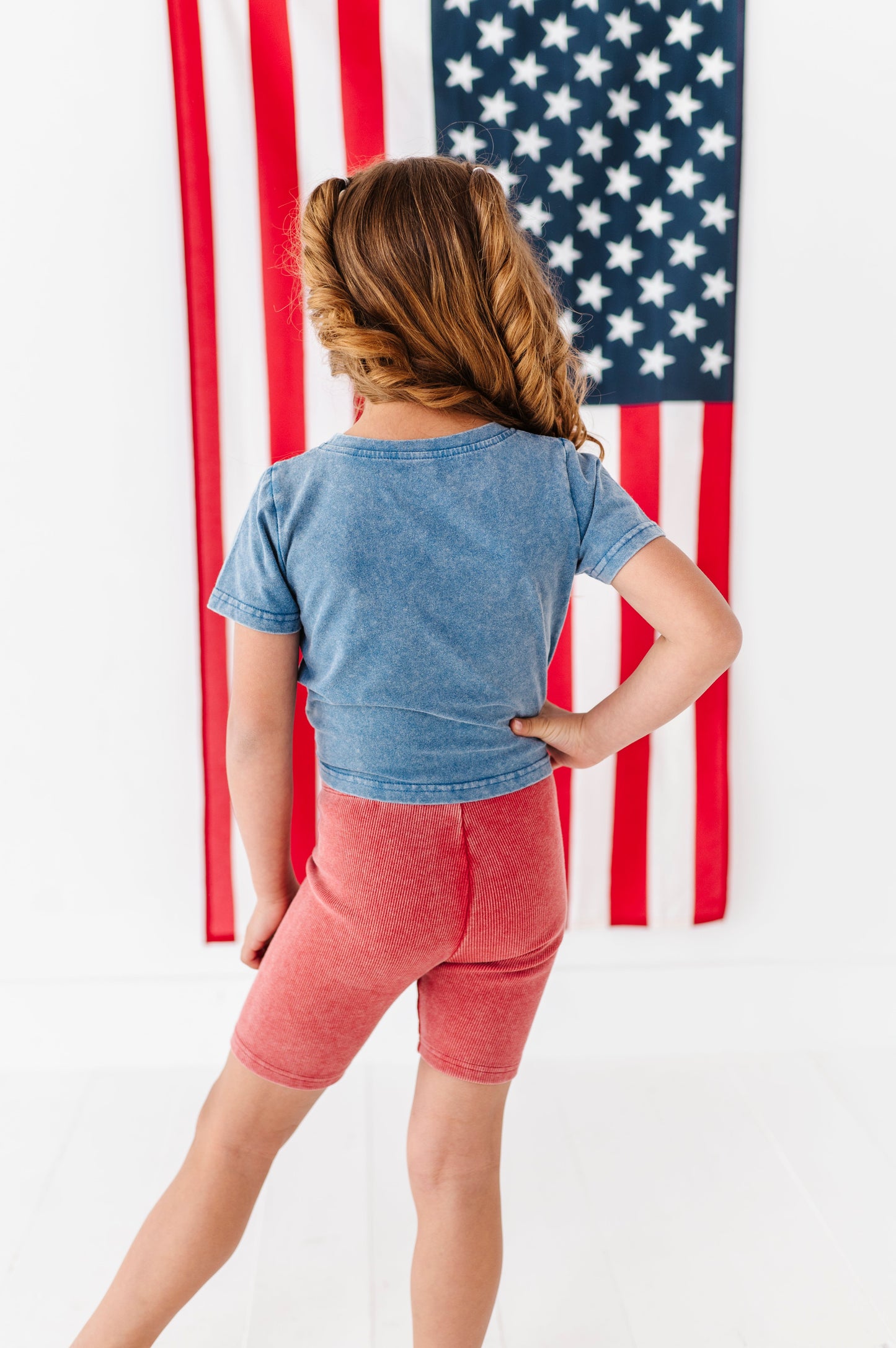 RED Stripe Bow (navy shirt) | Girls Tie-Front Shirt