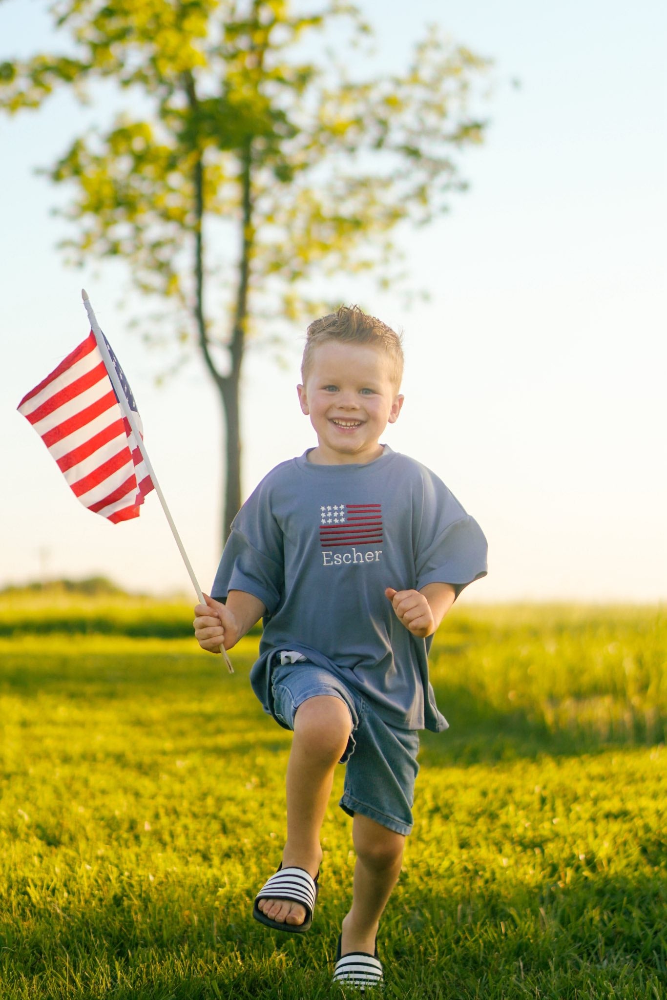 Custom Embroidered Blue 4th of July Tee - pick your design!
