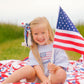 Custom Embroidered Light Blue 4th of July Oversized Tee or T-Shirt Romper - Bow Flag