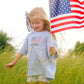 Custom Embroidered Light Blue 4th of July Oversized Tee or T-Shirt Romper - Bow Flag