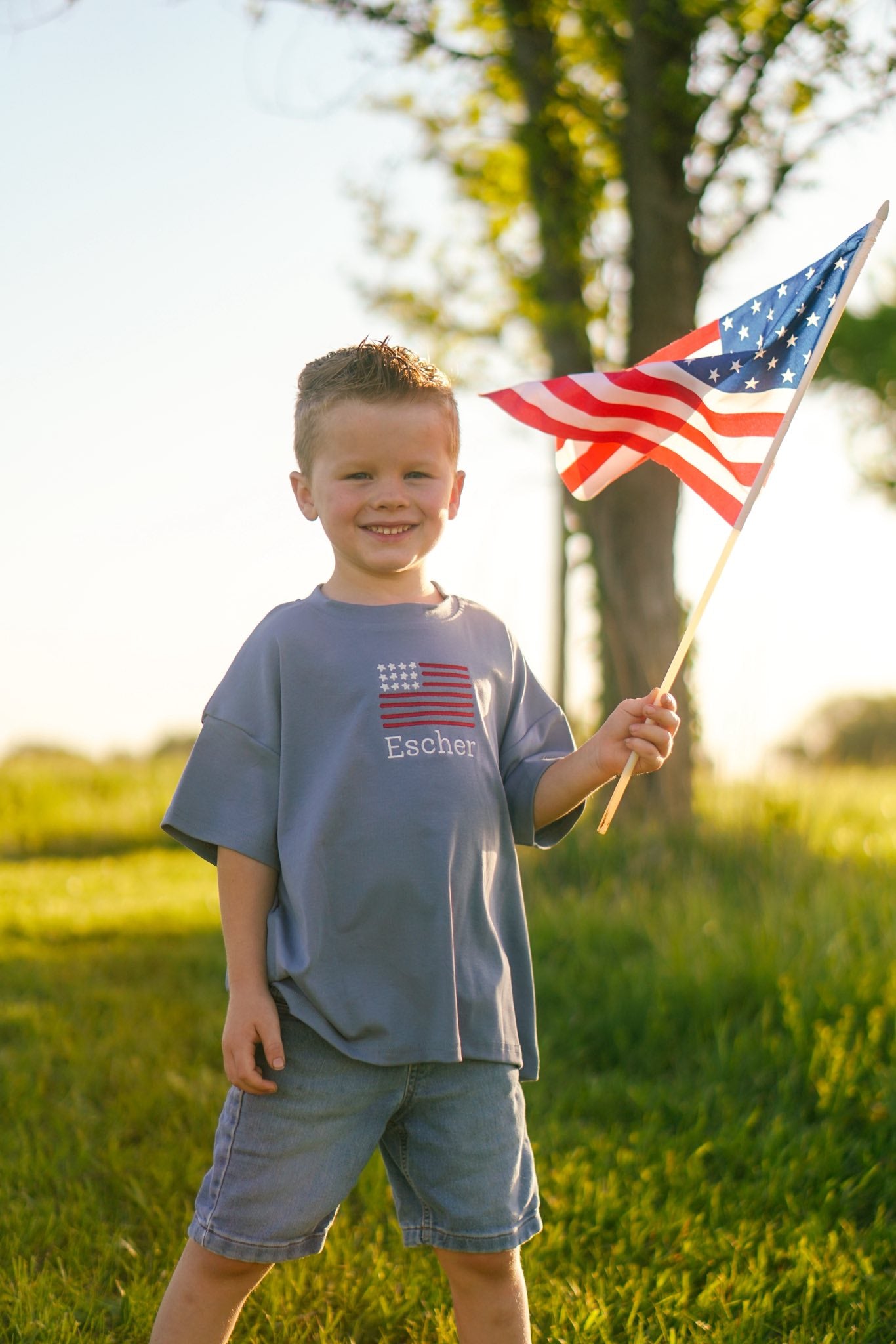 Custom Embroidered Blue 4th of July Tee - pick your design!