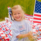 Custom Embroidered Light Blue 4th of July Oversized Tee or T-Shirt Romper - Bow Flag