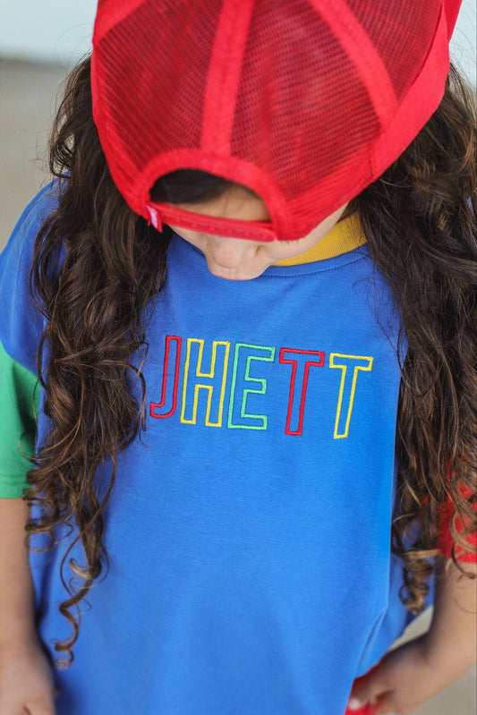 Custom Embroidered 90s Colorblock Tee and Biker Shorts Set