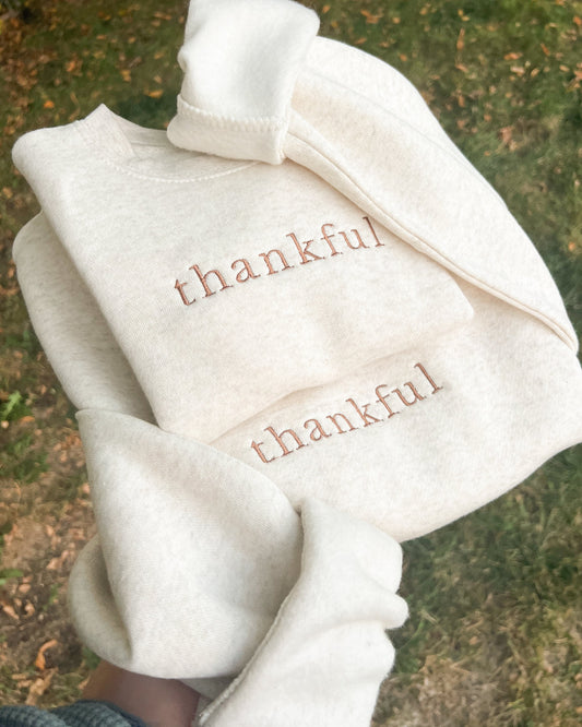Thankful Embroidered Original Child Sweatshirt