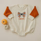Custom Embroidered Orange Colorblock Crewneck Sweatshirt or Romper