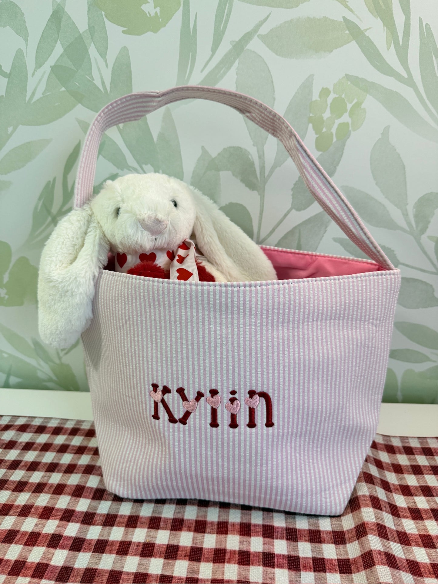 Custom Embroidered Valentine's Basket - More Colors