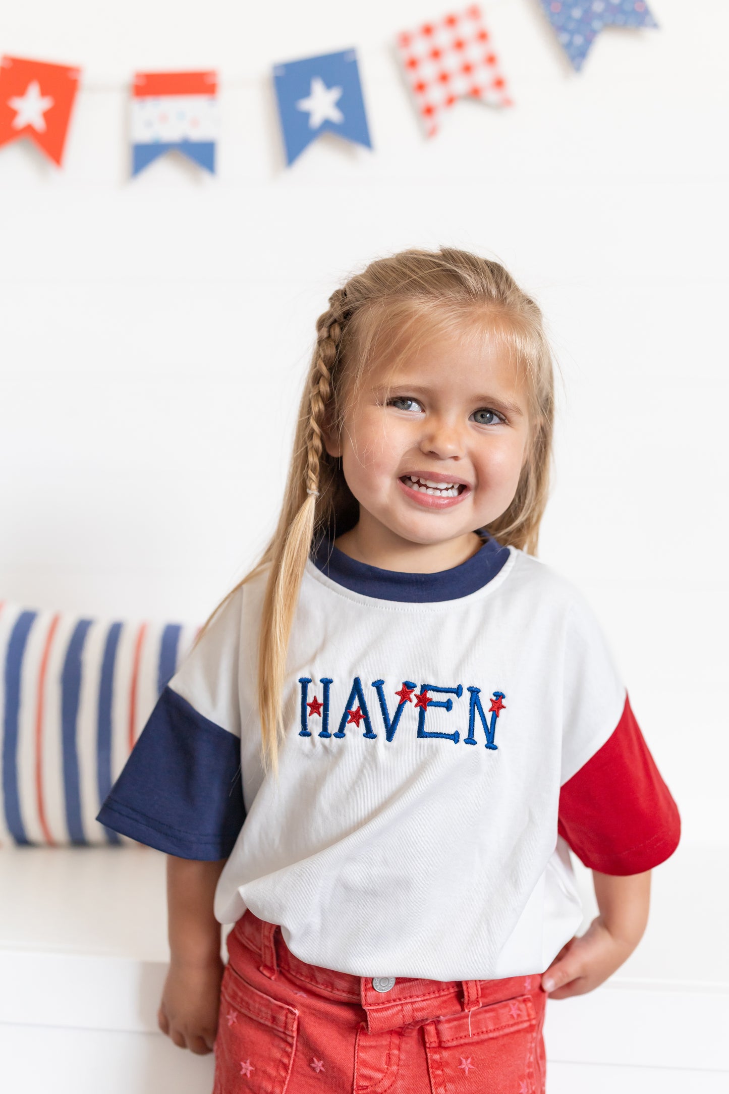Custom Embroidered 4th of July Oversized Colorblock Tee